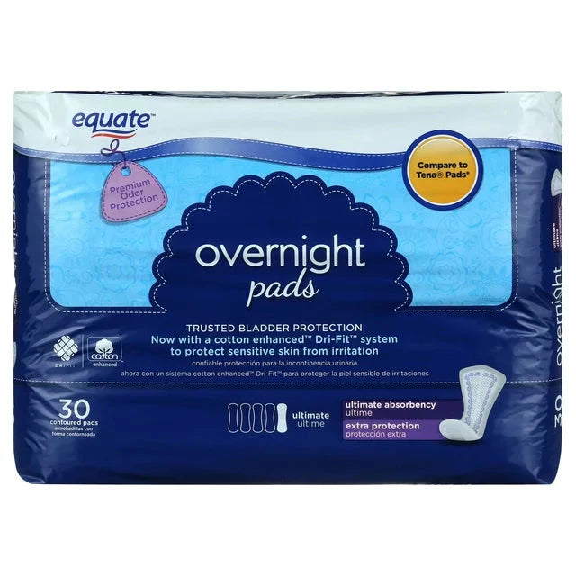 Equate Women's Incontinence Pads, Overnight (30 Count) - Amado Deals - wholesale and distributors with free shipping in United States