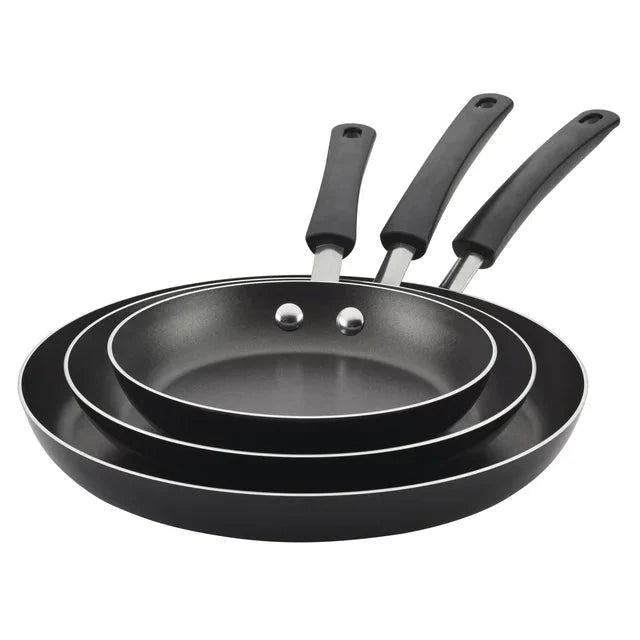 Farberware 3-Piece Easy Clean Aluminum Non-Stick Frying Pan, Fry Pan, Skillet Set, Black - Amado Deals - wholesale and distributors with free shipping in United States