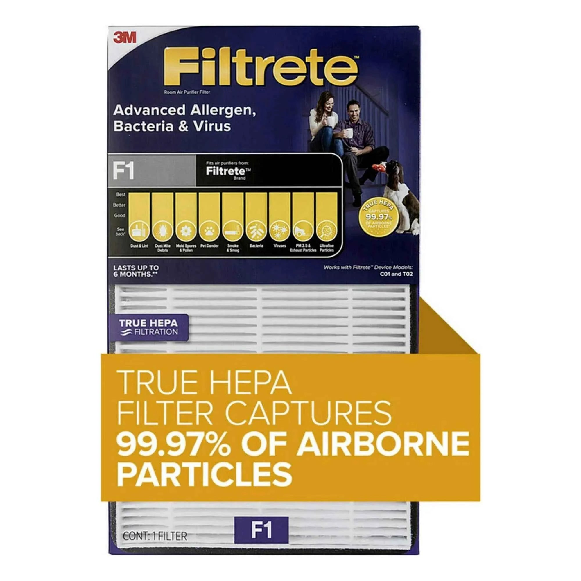 Filtrete by 3M Advanced Allergen, Bacteria  Virus True HEPA Air Purifier Filter, F1