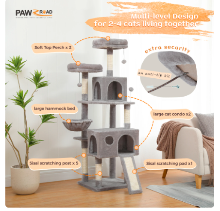 Multi-Level Cat Tree For Cats With Cozy Perches Stable Cat Climbing Frame Cat Scratch Board Toys Gray&Beige - Amado Deals - wholesale and distributors with free shipping in United States