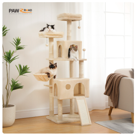 Multi-Level Cat Tree For Cats With Cozy Perches Stable Cat Climbing Frame Cat Scratch Board Toys Gray&Beige - Amado Deals - wholesale and distributors with free shipping in United States