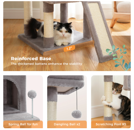 Multi-Level Cat Tree For Cats With Cozy Perches Stable Cat Climbing Frame Cat Scratch Board Toys Gray&Beige - Amado Deals - wholesale and distributors with free shipping in United States