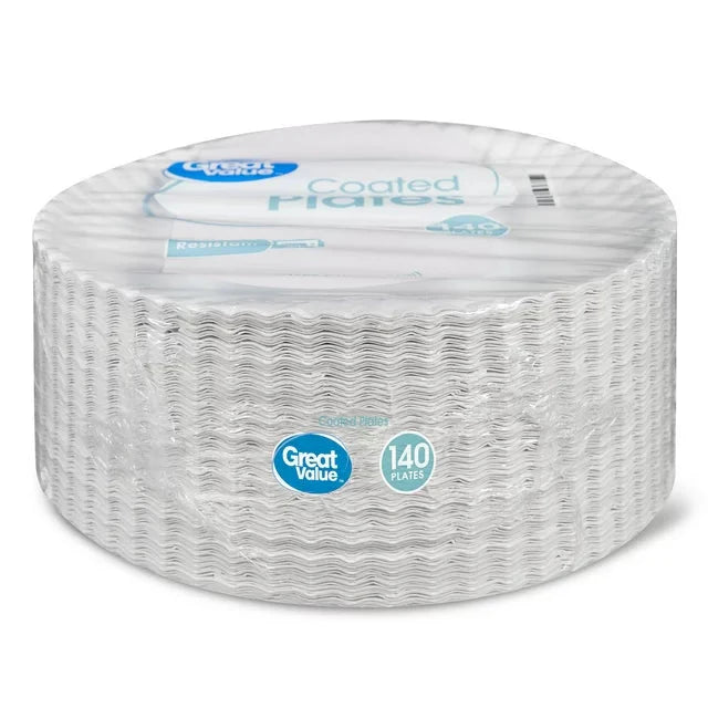 Great Value Coated, Microwave Safe, Disposable Paper Plates, 9 in, White, 140 Count - Amado Deals - wholesale and distributors with free shipping in United States