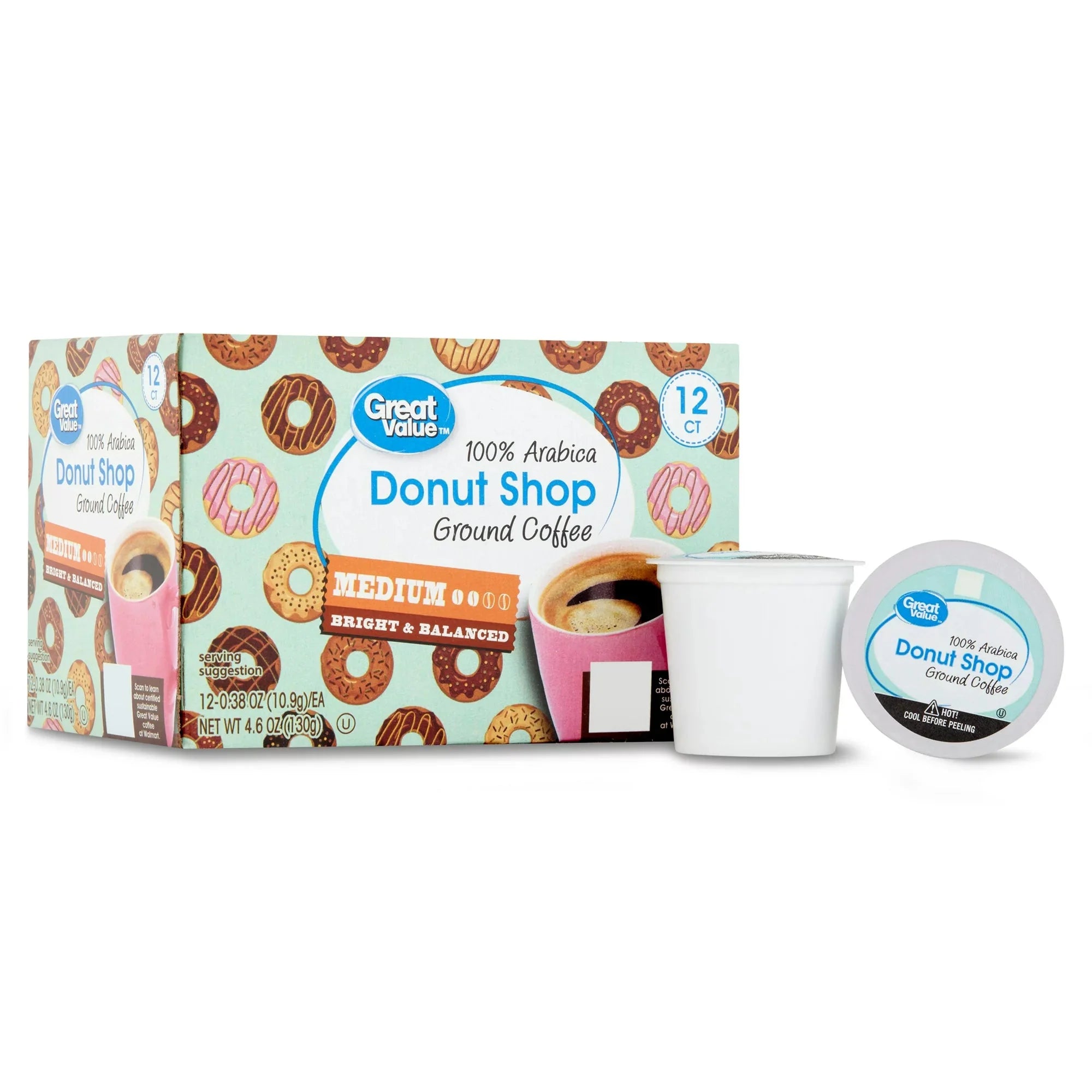 Great Value Donut Shop 100% Arabica Medium Roast Ground Coffee Pods, 12 Ct - Amado Deals - wholesale and distributors with free shipping in United States