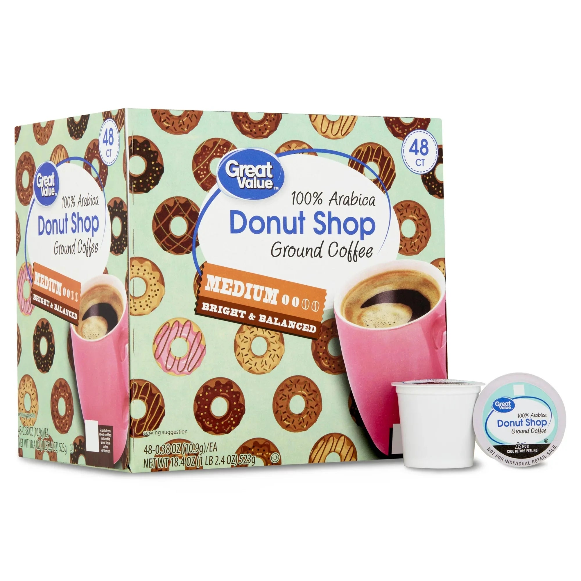 Great Value Donut Shop 100% Arabica Medium Roast Ground Coffee Pods, 48 Ct - Amado Deals - wholesale and distributors with free shipping in United States