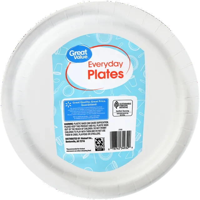 Great Value Everyday Strong, Soak Proof, Microwave Safe, Disposable Paper Plates, 10 in, Patterned, 100 Count - Amado Deals - wholesale and distributors with free shipping in United States