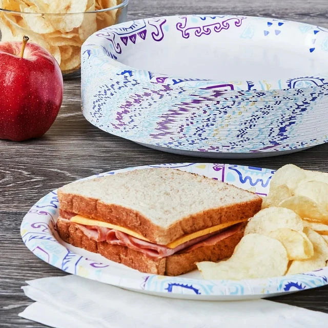 Great Value Everyday Strong, Soak Proof, Microwave Safe, Disposable Paper Plates, 10 in, Patterned, 100 Count - Amado Deals - wholesale and distributors with free shipping in United States