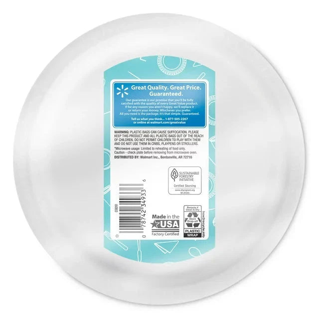 Great Value Everyday Strong, Soak Proof, Microwave Safe, Disposable Paper Plates, 10 in, White, 100 Count - Amado Deals - wholesale and distributors with free shipping in United States
