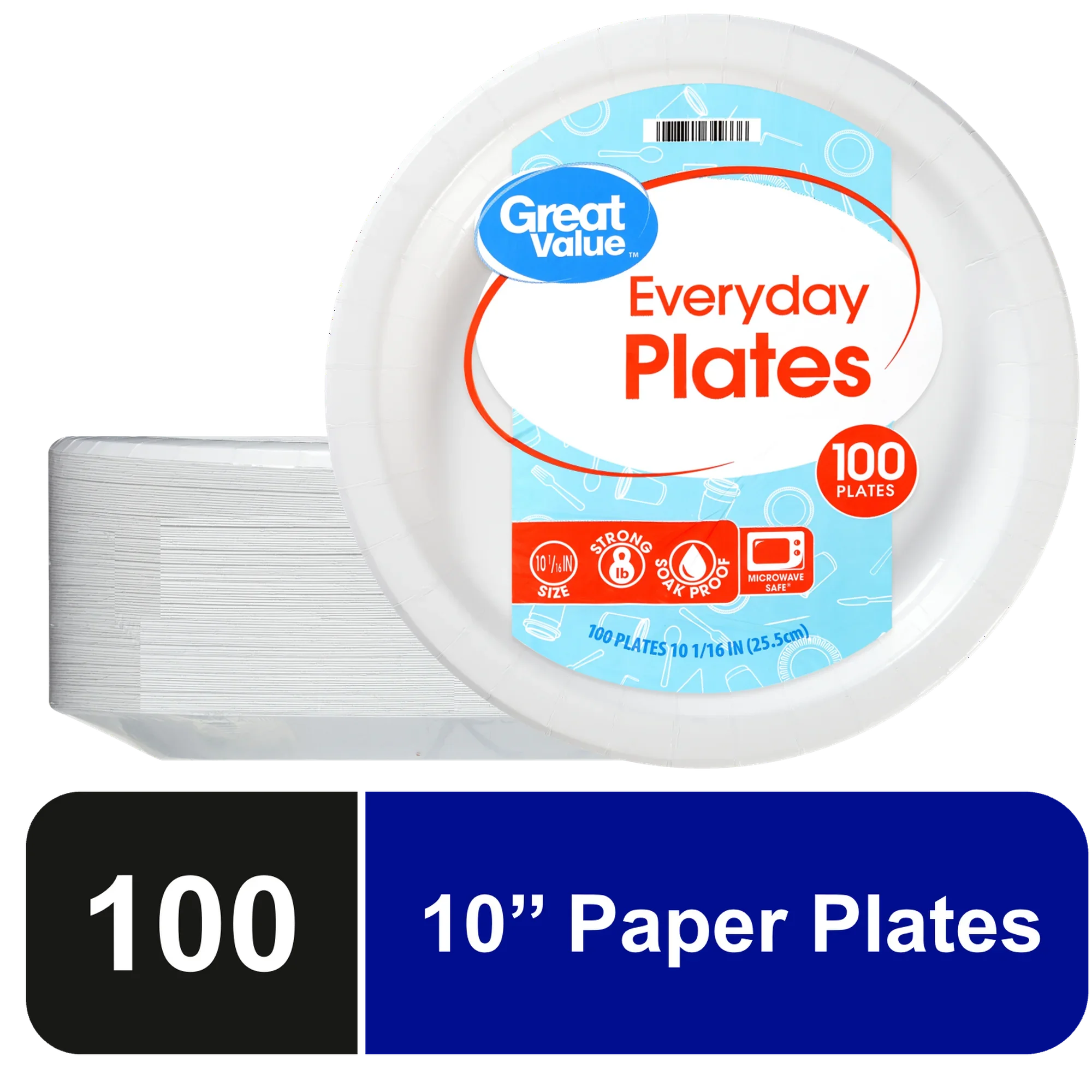 Great Value Everyday Strong, Soak Proof, Microwave Safe, Disposable Paper Plates, 10 in, White, 100 Count - Amado Deals - wholesale and distributors with free shipping in United States