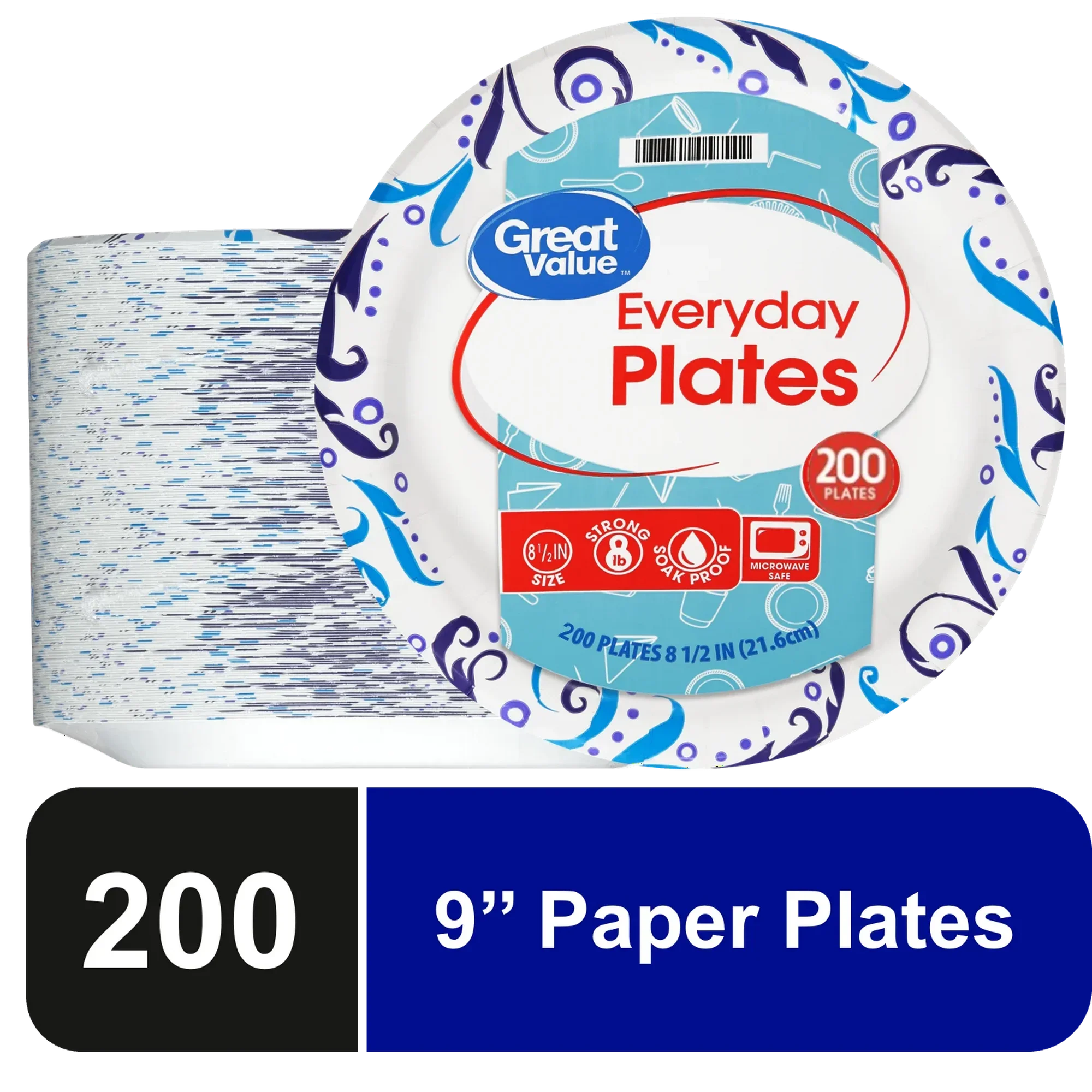 Great Value Everyday Strong, Soak Proof, Microwave Safe, Disposable Paper Plates, 9 in, Patterned, 200 Count - Amado Deals - wholesale and distributors with free shipping in United States