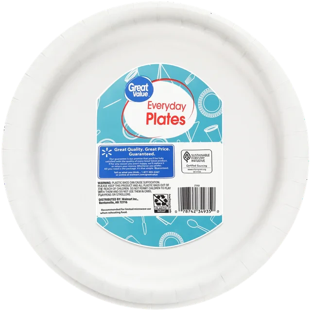Great Value Everyday Strong, Soak Proof, Microwave Safe, Disposable Paper Plates, 9 in, Patterned, 200 Count - Amado Deals - wholesale and distributors with free shipping in United States