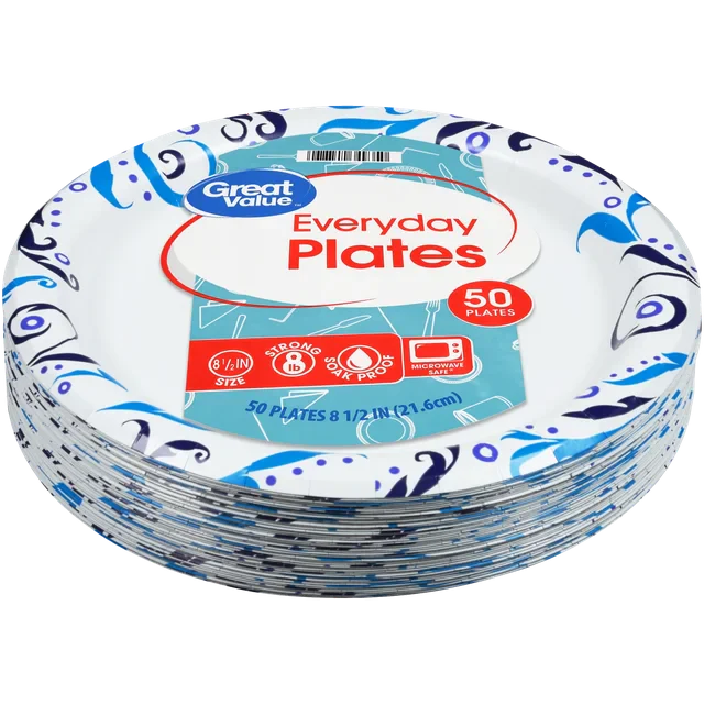 Great Value Everyday Strong, Soak Proof, Microwave Safe, Disposable Paper Plates, 9 in, Patterned, 200 Count - Amado Deals - wholesale and distributors with free shipping in United States