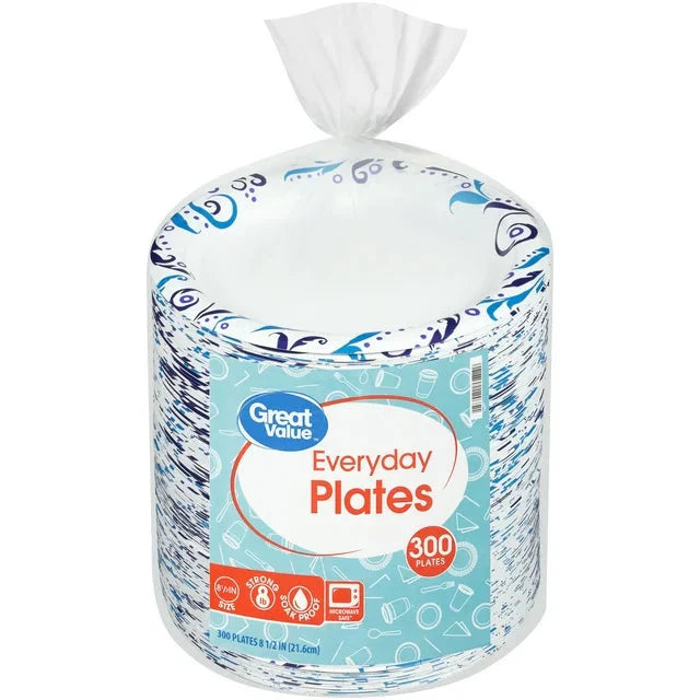 Great Value Everyday Strong, Soak Proof, Microwave Safe, Disposable Paper Plates, 9 in, Patterned, 300 Count - Amado Deals - wholesale and distributors with free shipping in United States