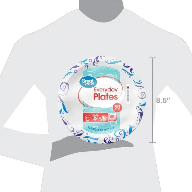 Great Value Everyday Strong, Soak Proof, Microwave Safe, Disposable Paper Plates, 9 in, Patterned, 300 Count - Amado Deals - wholesale and distributors with free shipping in United States