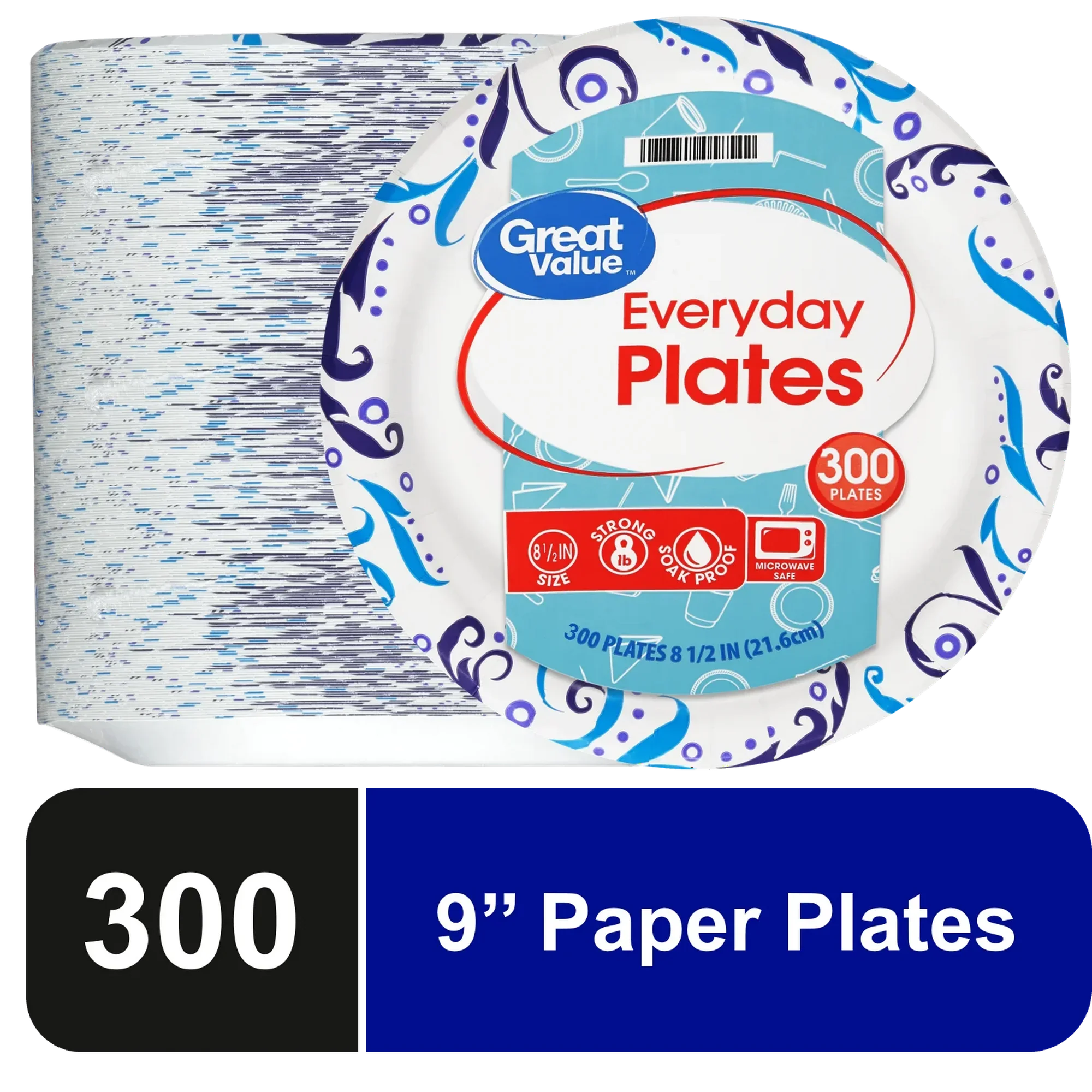 Great Value Everyday Strong, Soak Proof, Microwave Safe, Disposable Paper Plates, 9 in, Patterned, 300 Count - Amado Deals - wholesale and distributors with free shipping in United States
