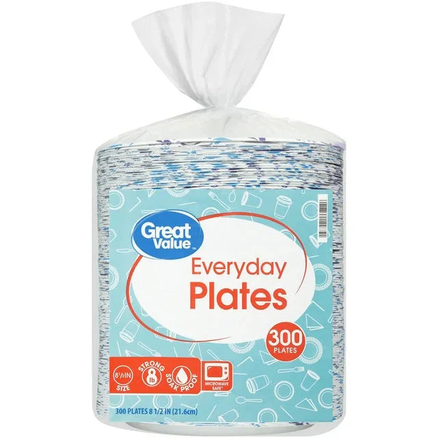Great Value Everyday Strong, Soak Proof, Microwave Safe, Disposable Paper Plates, 9 in, Patterned, 300 Count - Amado Deals - wholesale and distributors with free shipping in United States