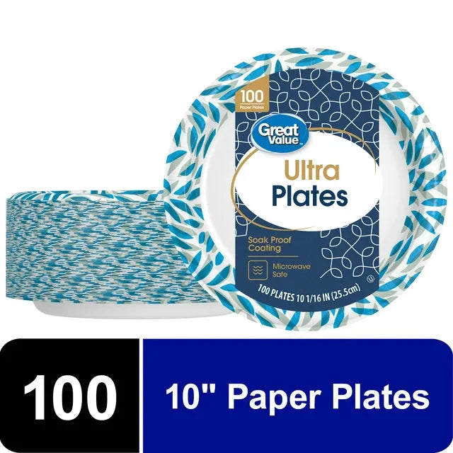 Great Value Ultra Disposable Paper Dinner Plates, White, 10 inch, 100 Plates, Patterned - Amado Deals - wholesale and distributors with free shipping in United States