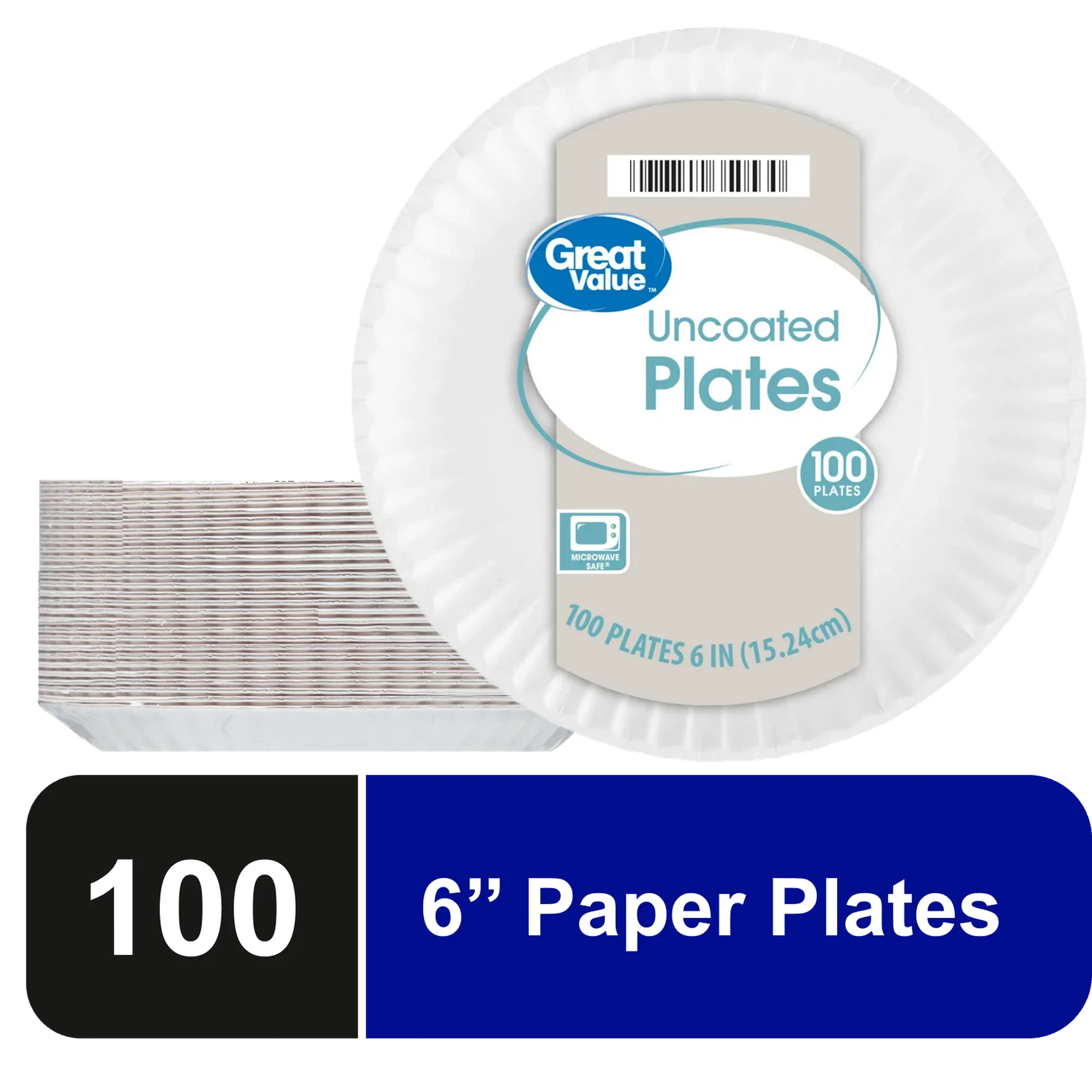 Great Value Uncoated, Microwave Safe, Disposable Paper Plates, 6 in, White, 100 Count - Amado Deals - wholesale and distributors with free shipping in United States