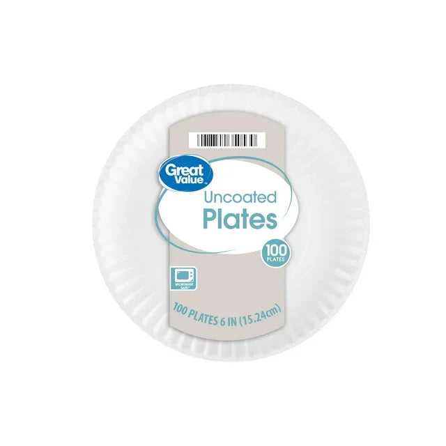 Great Value Uncoated, Microwave Safe, Disposable Paper Plates, 6 in, White, 100 Count - Amado Deals - wholesale and distributors with free shipping in United States