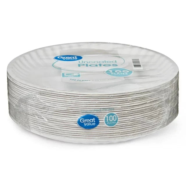 Great Value Uncoated, Microwave Safe, Disposable Paper Plates, 6 in, White, 100 Count - Amado Deals - wholesale and distributors with free shipping in United States