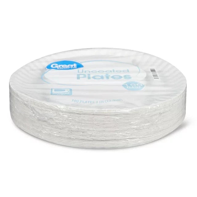 Great Value Uncoated, Microwave Safe, Disposable Paper Plates, 9 in, White, 100 Count - Amado Deals - wholesale and distributors with free shipping in United States