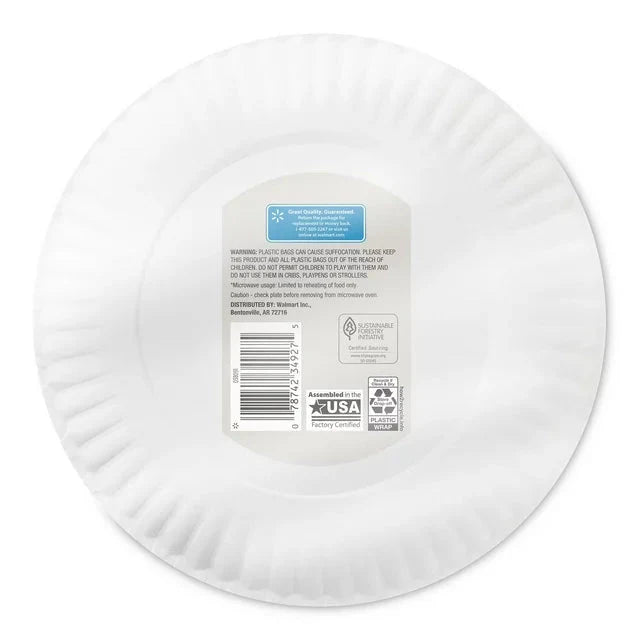 Great Value Uncoated, Microwave Safe, Disposable Paper Plates, 9 in, White, 100 Count - Amado Deals - wholesale and distributors with free shipping in United States