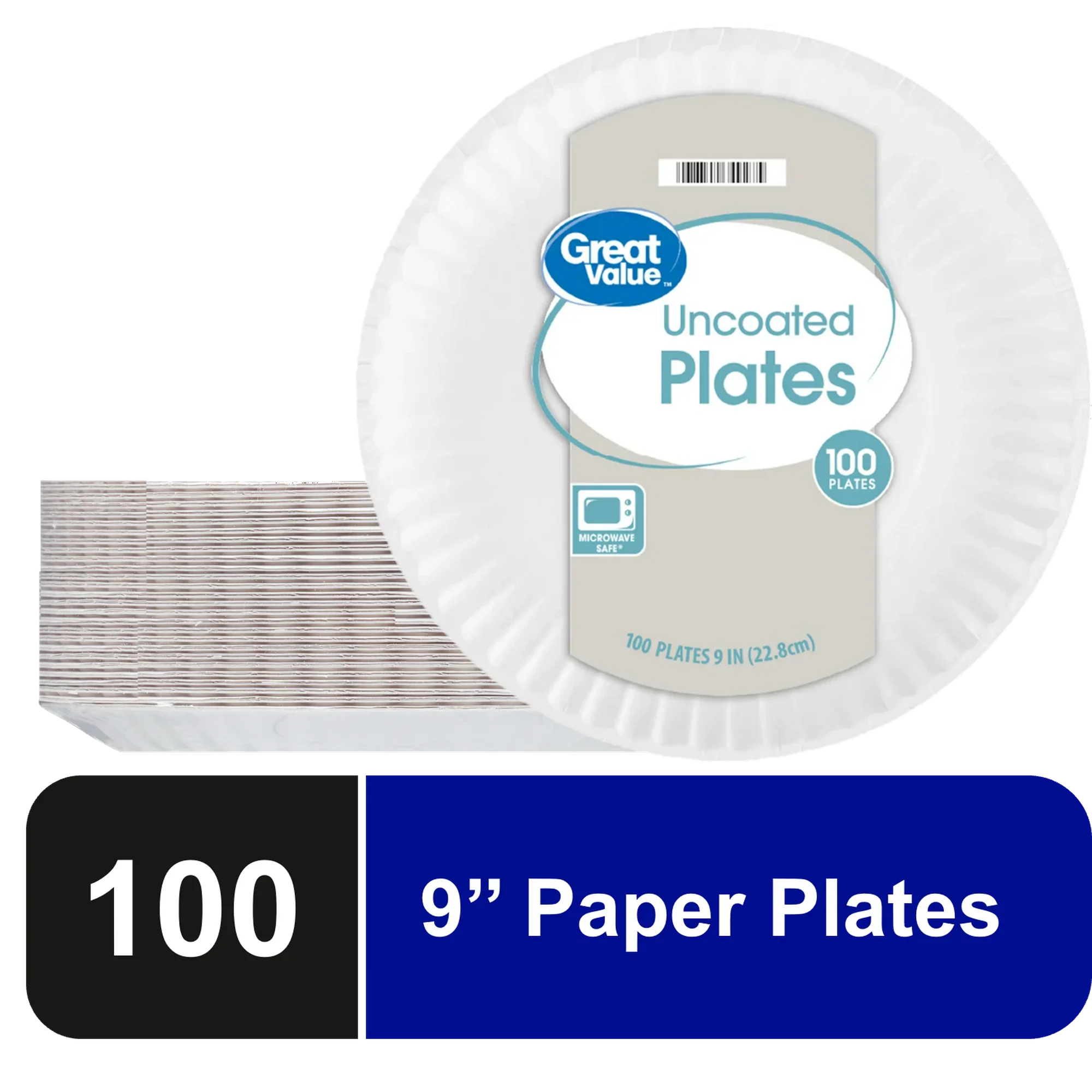 Great Value Uncoated, Microwave Safe, Disposable Paper Plates, 9 in, White, 100 Count - Amado Deals - wholesale and distributors with free shipping in United States