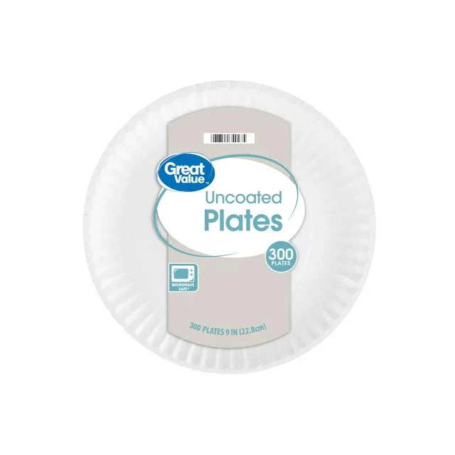 Great Value Uncoated, Microwave Safe, Disposable Paper Plates, 9 in, White, 300 Count - Amado Deals - wholesale and distributors with free shipping in United States