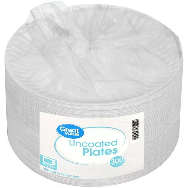 Great Value Uncoated, Microwave Safe, Disposable Paper Plates, 9 in, White, 300 Count - Amado Deals - wholesale and distributors with free shipping in United States