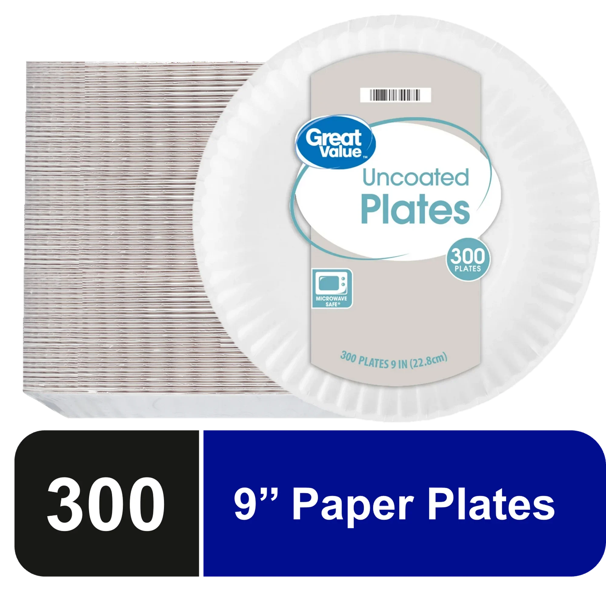 Great Value Uncoated, Microwave Safe, Disposable Paper Plates, 9 in, White, 300 Count - Amado Deals - wholesale and distributors with free shipping in United States