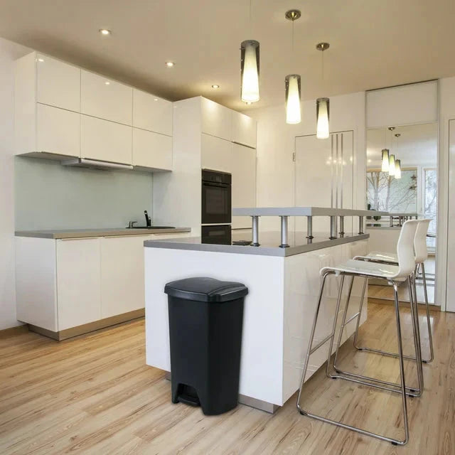 Hefty 12.1 Gallon Trash Can, Plastic Step On Kitchen Trash Can, Black - Amado Deals - wholesale and distributors with free shipping in United States