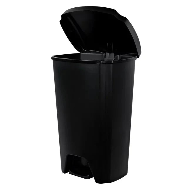 Hefty 12.1 Gallon Trash Can, Plastic Step On Kitchen Trash Can, Black - Amado Deals - wholesale and distributors with free shipping in United States