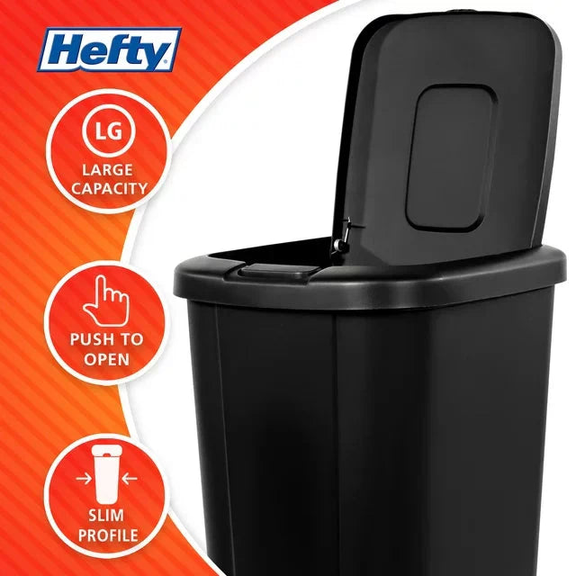 Hefty 13.3 Gallon Trash Can, Plastic Touch Top Kitchen Trash Can, Black - Amado Deals - wholesale and distributors with free shipping in United States