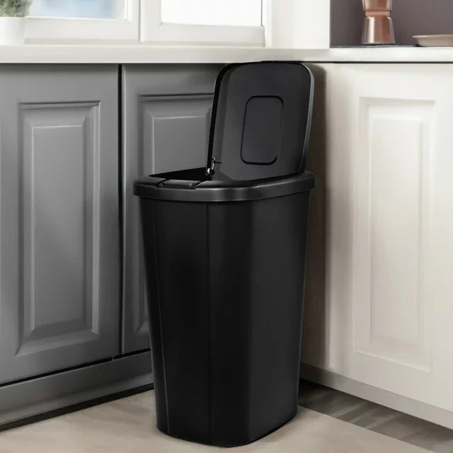 Hefty 13.3 Gallon Trash Can, Plastic Touch Top Kitchen Trash Can, Black - Amado Deals - wholesale and distributors with free shipping in United States