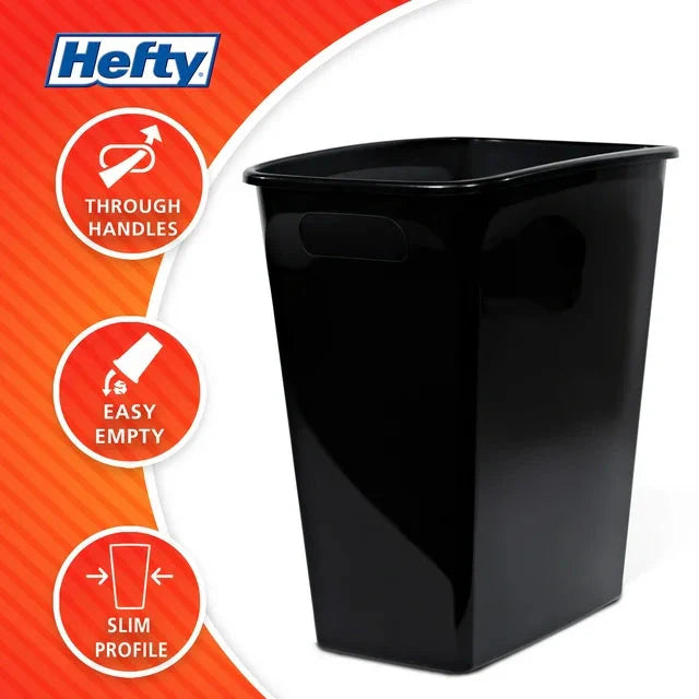Hefty 8.8 Gallon Trash Can, Plastic Handled Office Trash Can, Black - Amado Deals - wholesale and distributors with free shipping in United States