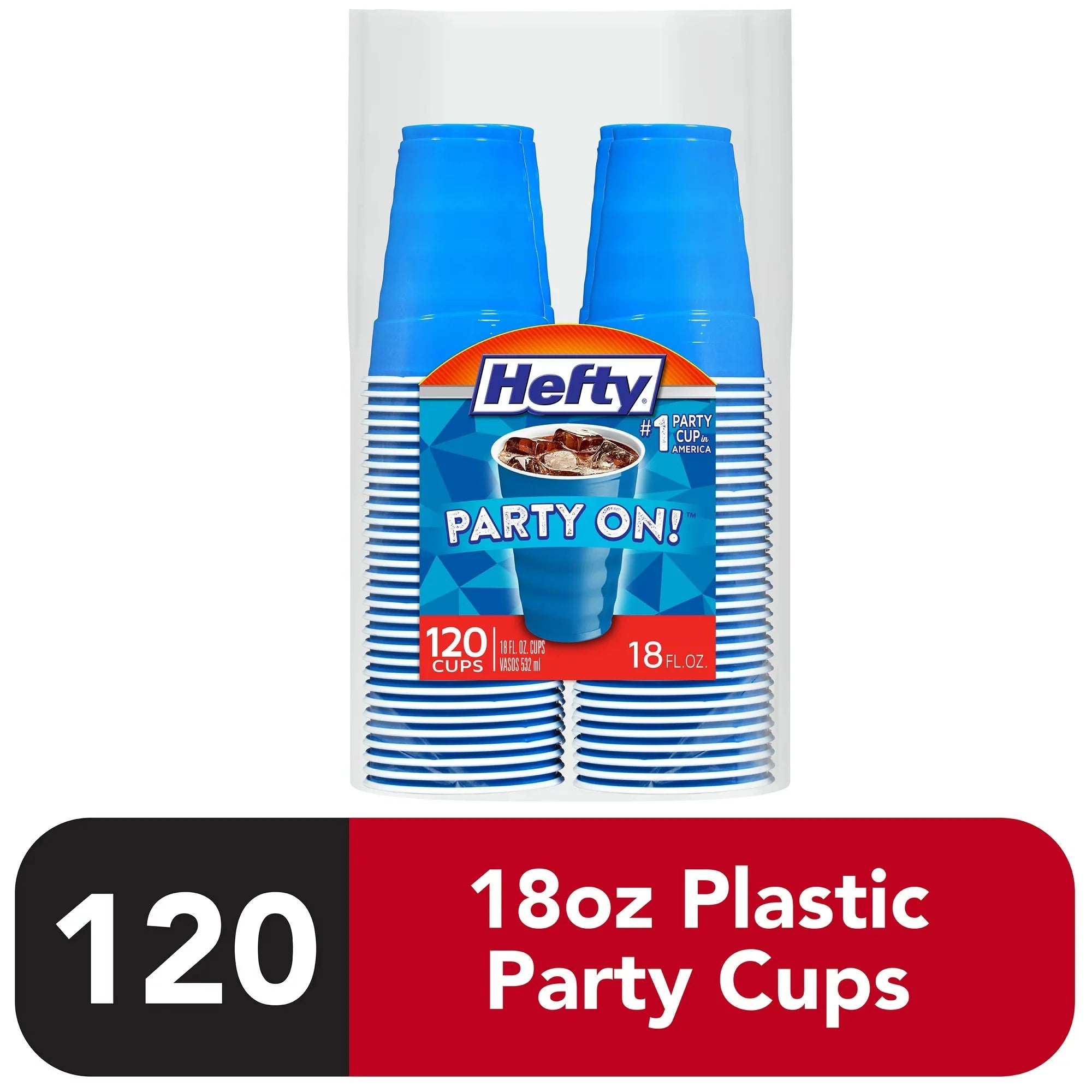 Hefty Party On Disposable Plastic Cups, Blue, 18 Ounce, 120 Count - Amado Deals - wholesale and distributors with free shipping in United States