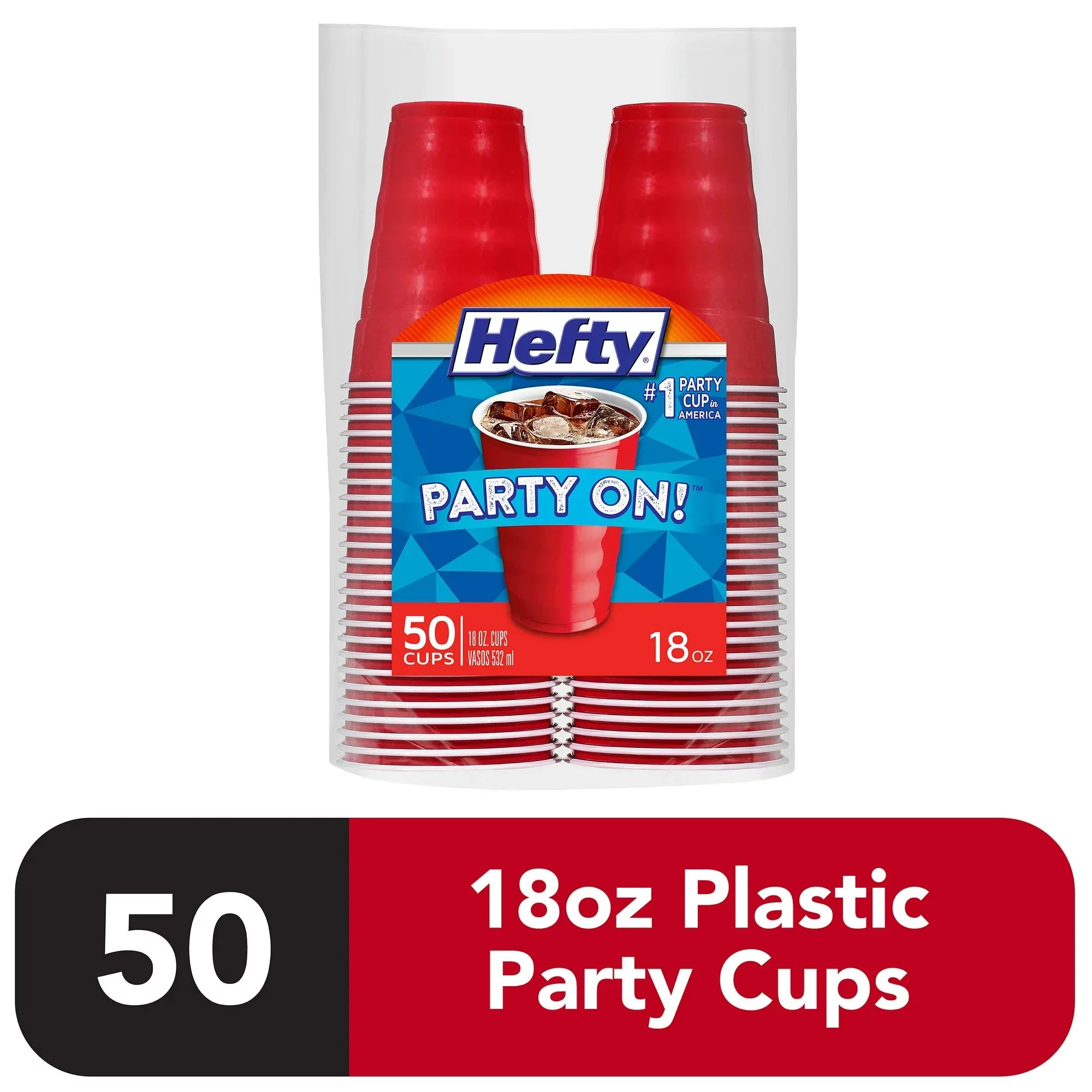 Hefty Party On Disposable Plastic Cups, Red, 18 Ounce, 50 Count - Amado Deals - wholesale and distributors with free shipping in United States