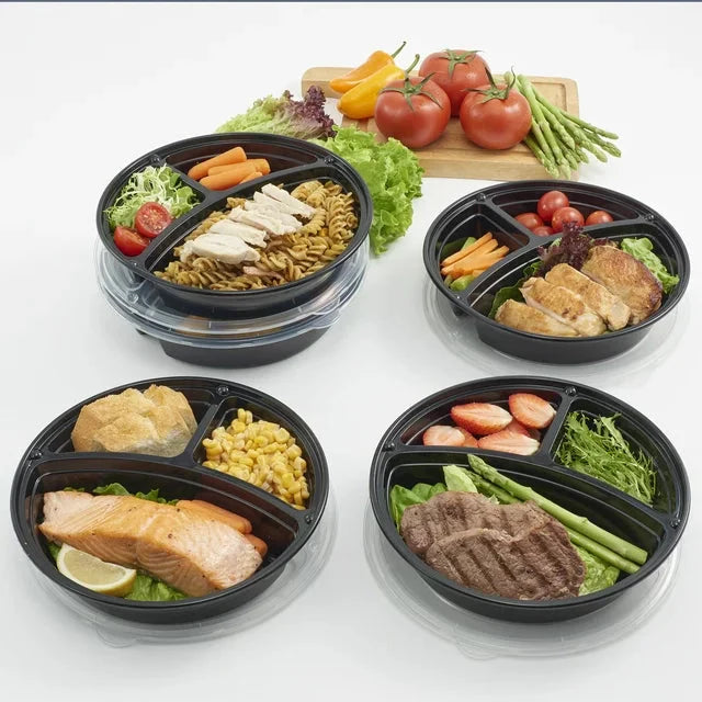 Mainstays 3-Compartment 1L Round Meal Prep Food Storage Container, 5 Pack - Amado Deals - wholesale and distributors with free shipping in United States
