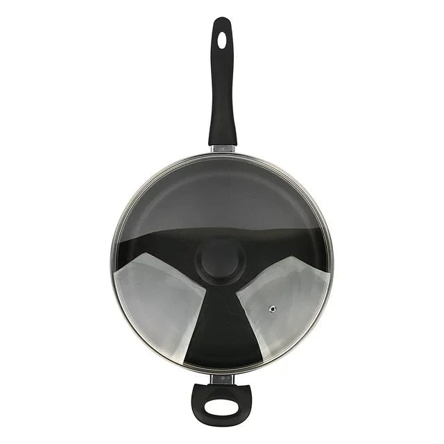 Mainstays 4 Quart Multi-Use Non-Stick 28cm Black Jumbo Cooker Frying Pan with Glass Lid - Amado Deals - wholesale and distributors with free shipping in United States
