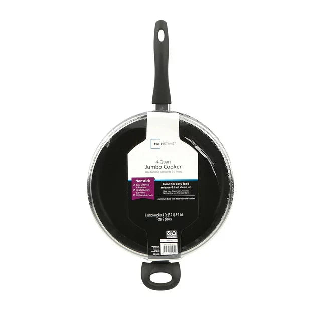 Mainstays 4 Quart Multi-Use Non-Stick 28cm Black Jumbo Cooker Frying Pan with Glass Lid - Amado Deals - wholesale and distributors with free shipping in United States