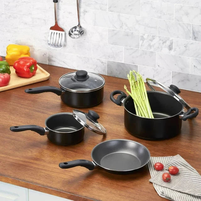Mainstays 7 Piece Nonstick Cookware Set, Black - Amado Deals - wholesale and distributors with free shipping in United States