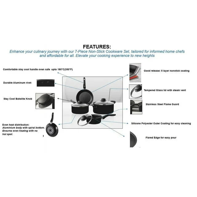Mainstays 7 Piece Nonstick Cookware Set, Black - Amado Deals - wholesale and distributors with free shipping in United States