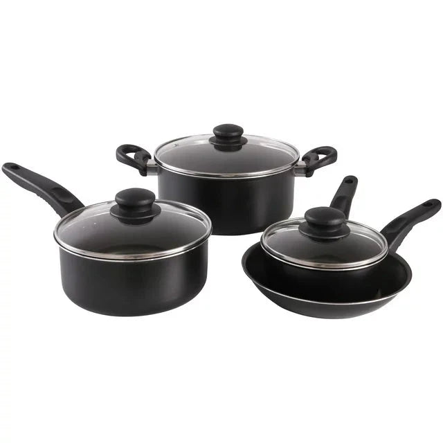 Mainstays 7 Piece Nonstick Cookware Set, Black - Amado Deals - wholesale and distributors with free shipping in United States
