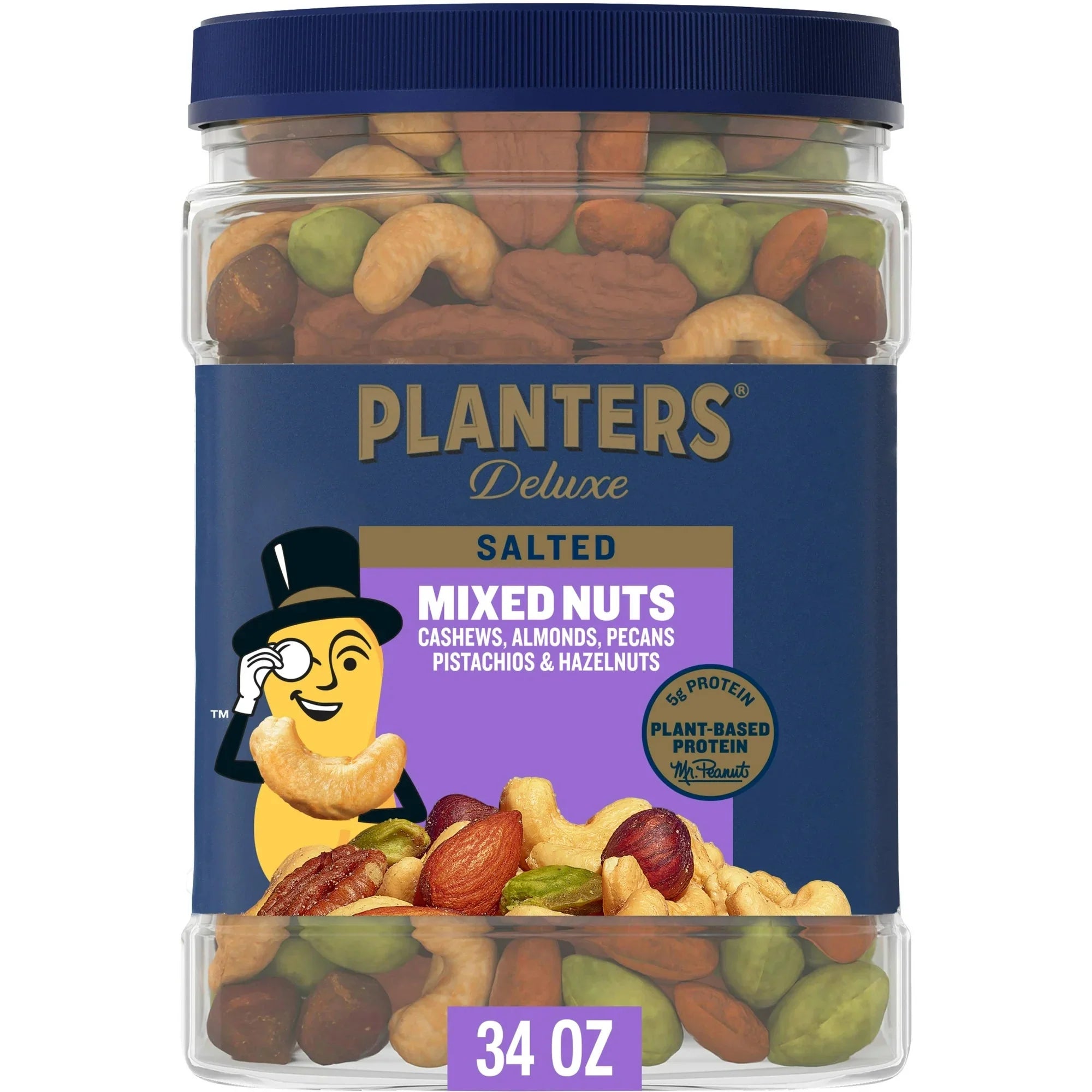 PLANTERS Deluxe Salted Mixed Nuts, Party Snacks, Plant-Based Protein 34oz (1 Container) - Amado Deals - wholesale and distributors with free shipping in United States