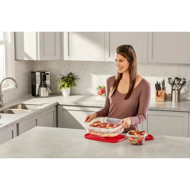 Rubbermaid TakeAlongs, 1 Gallon, 2 Packs, Red, Large Rectangular Plastic Food Storage Containers - Amado Deals - wholesale and distributors with free shipping in United States