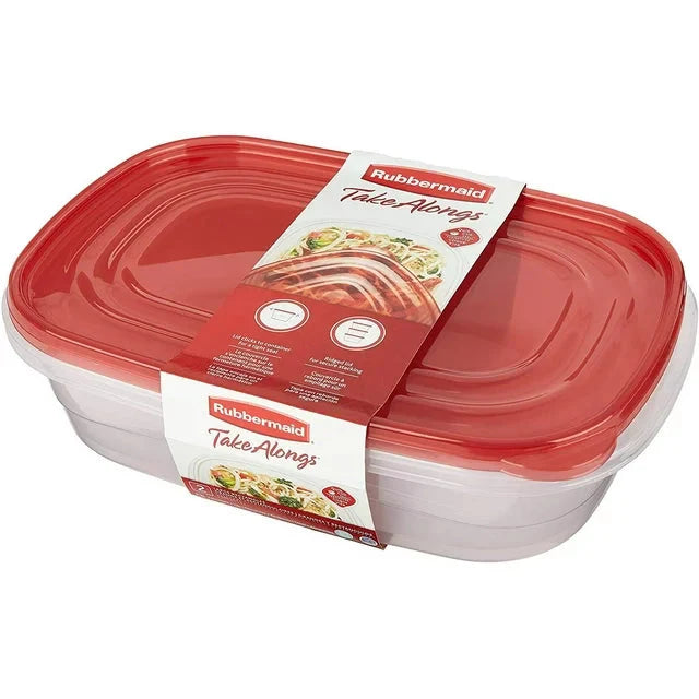 Rubbermaid TakeAlongs, 1 Gallon, 2 Packs, Red, Large Rectangular Plastic Food Storage Containers - Amado Deals - wholesale and distributors with free shipping in United States