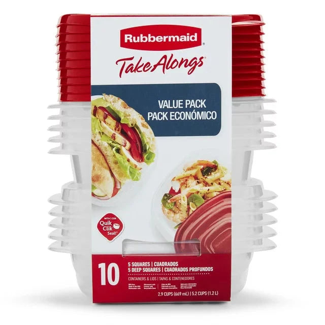 Rubbermaid TakeAlongs 20 Piece Food Storage Container Set, Red - Amado Deals - wholesale and distributors with free shipping in United States