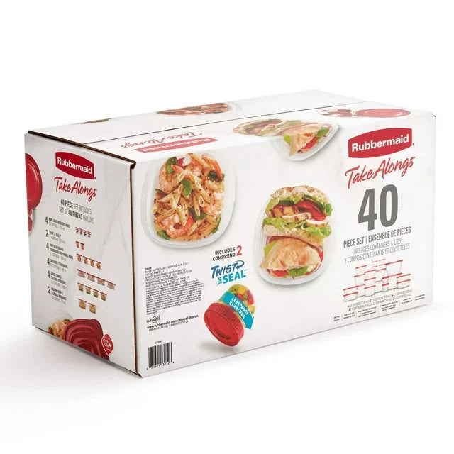 Rubbermaid TakeAlongs 40 Piece Food Storage Set, Red, Total of 12.6 Qts - Amado Deals - wholesale and distributors with free shipping in United States