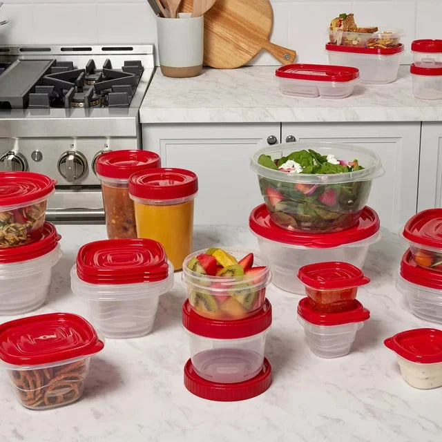 Rubbermaid TakeAlongs 40 Piece Food Storage Set, Red, Total of 12.6 Qts - Amado Deals - wholesale and distributors with free shipping in United States