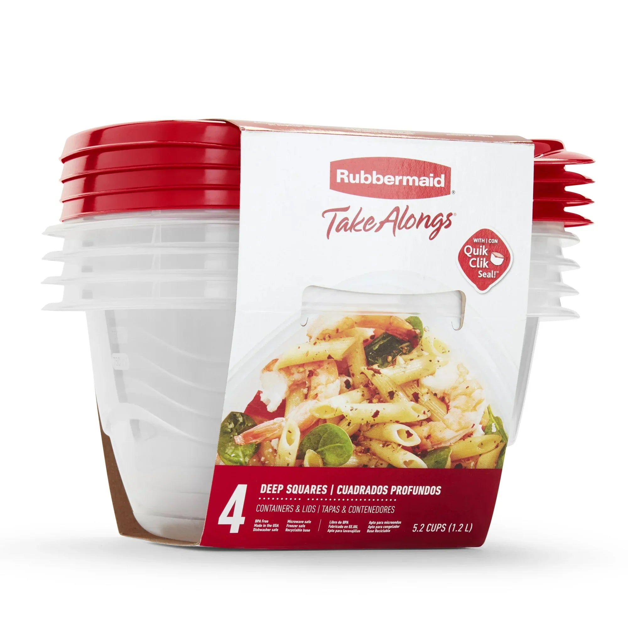 Rubbermaid TakeAlongs 5.2 Cup Deep Square Food Storage Containers, Set of 4, Red - Amado Deals - wholesale and distributors with free shipping in United States
